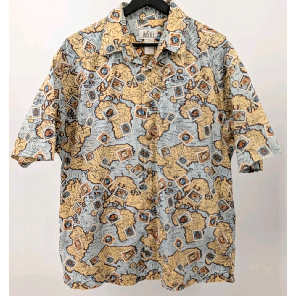 Vintage REI Country Stamp Button Up Shirt Men's Size M Cotton